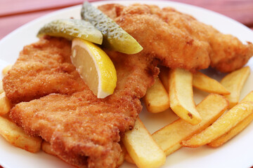 Fried chicken fillet with french fries
