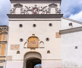 The Gate of Dawn or Sharp Gate, an old city gate in Vilnius, Lithuania. One of the most important religious, historical and cultural monuments and a major site of Catholic pilgrimage the country.