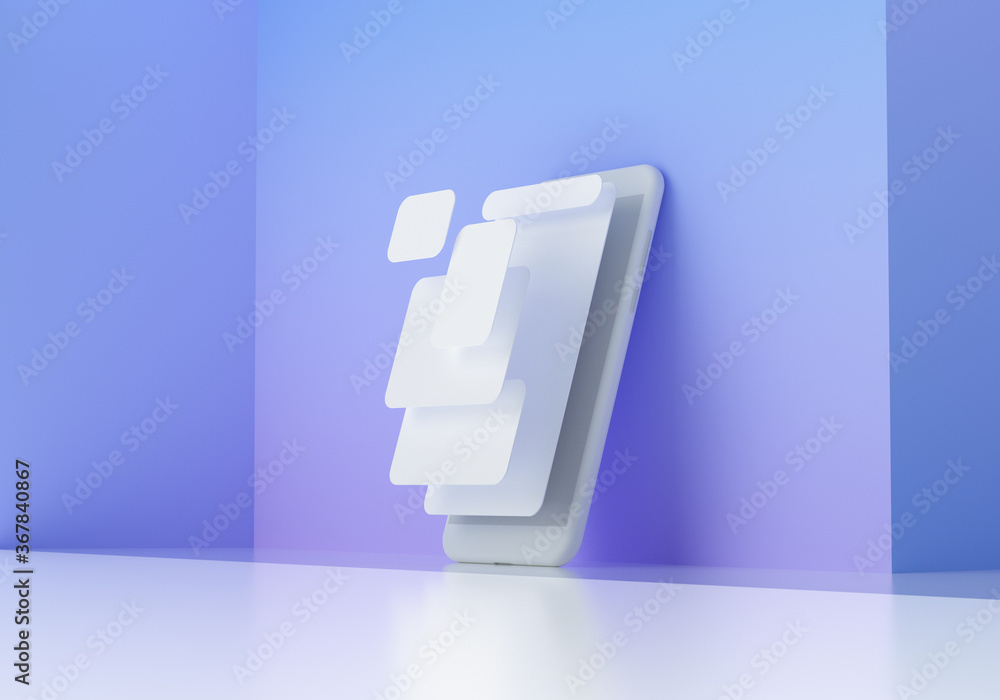 Poster 3d rendering mobile app development and software development concept