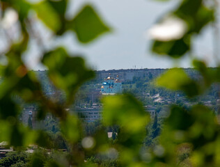Scenic city view from the hill. 