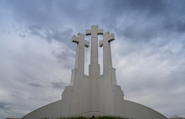 Three Crosses, a prominent monument in Vilnius, Lithuania, on the Bald Hill in Kalnai Park. According to a legend, seven Franciscan friars were beheaded on top of this hill.