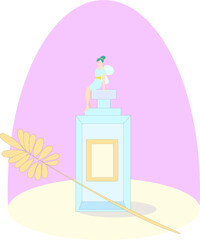 little fairy sitting on a bottle of perfume with a spike of wheat
