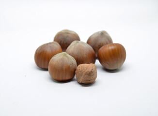 hazelnuts on a white background