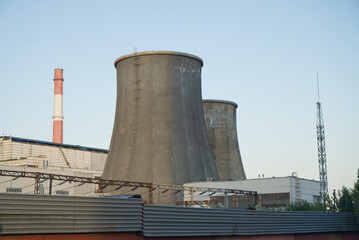 red and white pipes of a city boiler room, heating system
