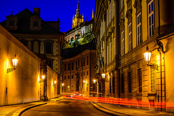 Fototapeta na wymiar Valdstejnska street is a street in downtown of Prague below the castle in Czech republic.