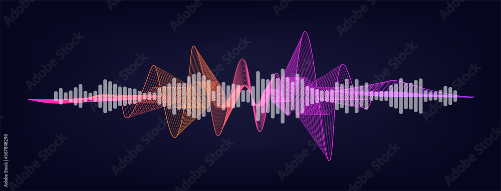 Poster volume sound wave with equalazer. vector sound wave or voice assistant ui, ux, kit, gui. microphone 
