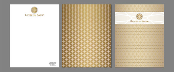 Gold Luxury Letterhead, Cover Page and Brochure Cover Template for Print with Logo