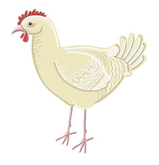 Chicken beige in cartoon style. Drawing isolated on a white background. Stock vector illustration.