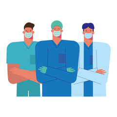 professional male doctors wearing medical masks