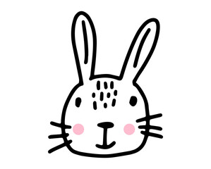 Bunny doodle. Hand drawn lines cartoon vector illustration isolated on white background.
