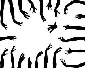 Black silhouettes of  human hands on a white background