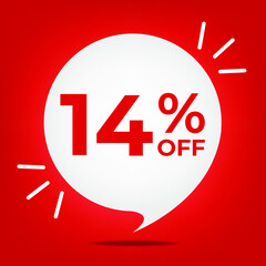 14% off. Banner with fourteen percent discount. White bubble on a red background vector.