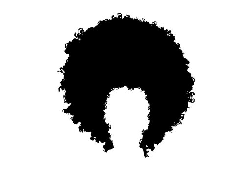 Afro Wig, Trendy Curly African Black Hair Silhouette Fashion Beauty Style. Vector Isolated On White Background 