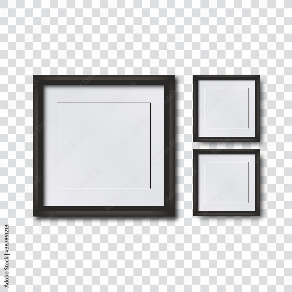 Poster set blank photo frames on the wall. realistic square empty picture frames on transparent background