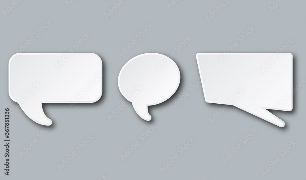 Poster realistic trendy think bubbles set with shadow.empty blank comic bubbles. set different empty speech
