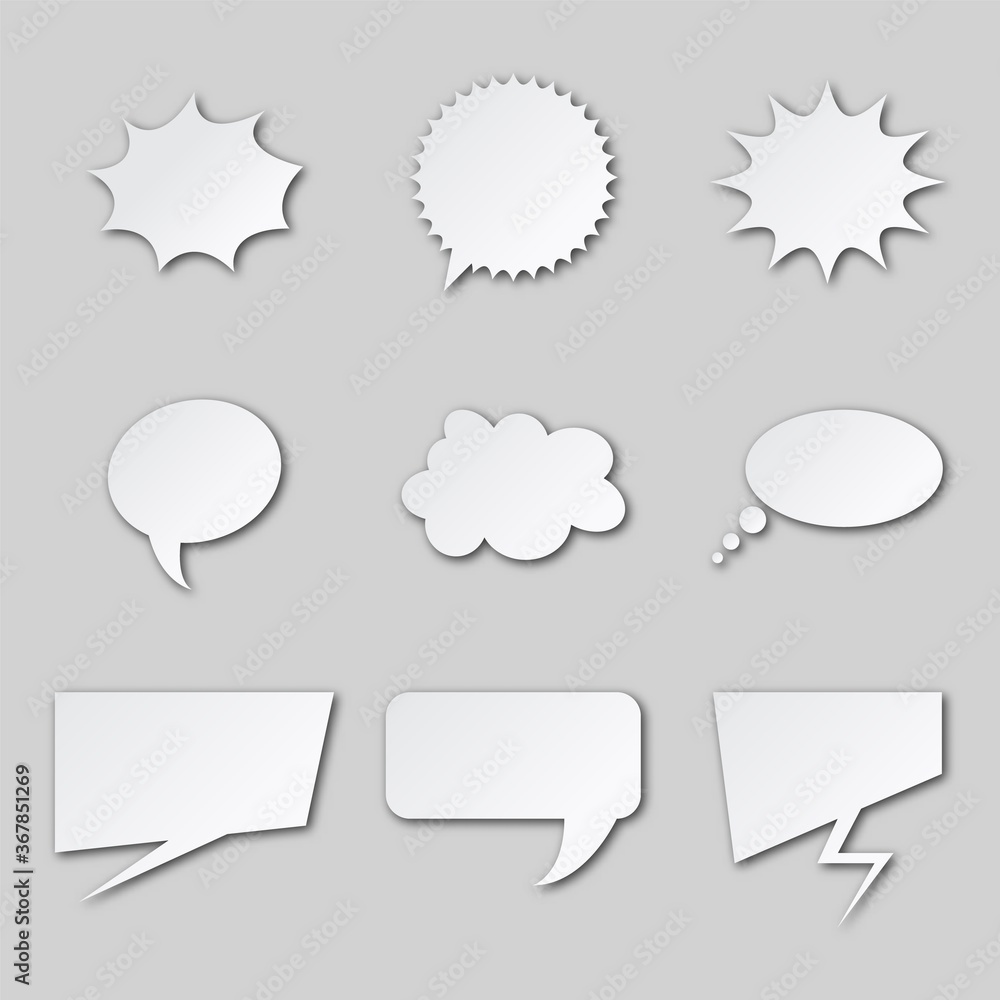 Poster set different empty speech bubble, chat sign icon - stock vector. realistic trendy think bubbles set