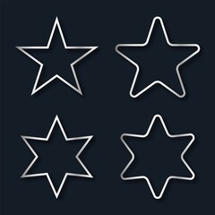 Set realistic silver geometric figures. Star shapes with shadow