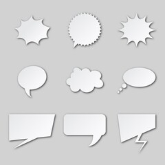 Set different empty speech bubble, chat sign icon - stock vector. Realistic trendy think bubbles set with shadow.Empty blank comic bubbles.