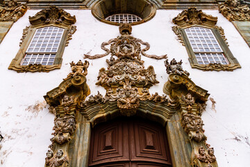 Detail of the S&atilde;o Francisco de Assis church facade in S&atilde;o Jo&atilde;o del-Rei