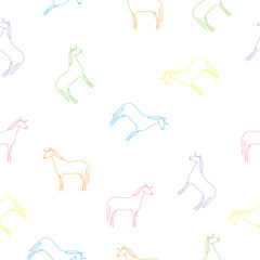 Unicorn seamless pattern white background. Colorful unicorns collection isolated on white. Fairy color line animals print vector illustration