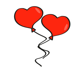 Two red hearts on a white background. Cartoon. Vector drawing.
