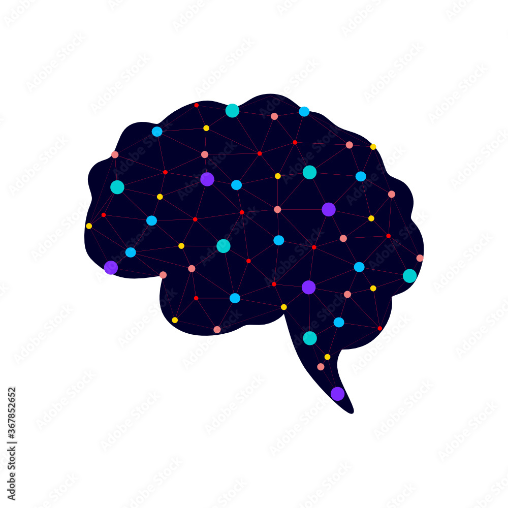 Aufkleber modern brain link connected point logo vector. digital human brain, particles plexus structure, abst