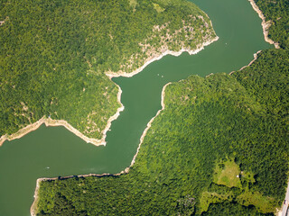 Aerial view of Tsankov kamak Reservoir, Bulgaria