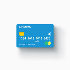 blue color credit card with realistic shadow