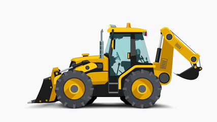 Obraz na płótnie Canvas construction yellow tractor side white on white