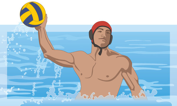 water polo male athlete throwing ball in swimming pool