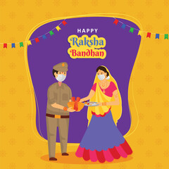 Happy Raksha Bandhan indian festival of brother and sister bond celebration. Creative minimal decorated background design with covid 19 concept.