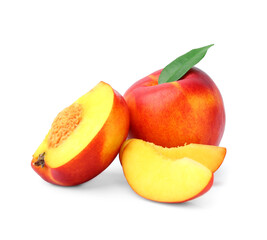 Sweet ripe nectarines on white background
