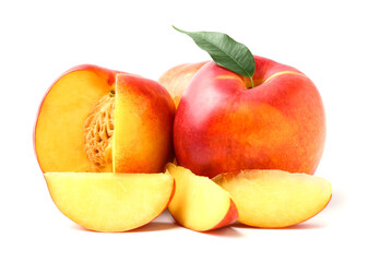 Sweet ripe nectarines on white background