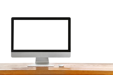 Modern PC monitor on table against white background