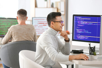 Male programmer working in office - obrazy, fototapety, plakaty