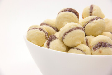 Brazilian guava sweets on white background. Biscuit with guava.