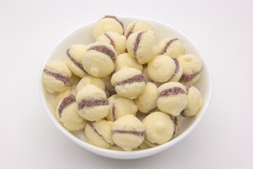 Brazilian guava sweets on white background. Biscuit with guava.