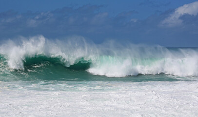 Mist over green wave - Oahu, Hawaii