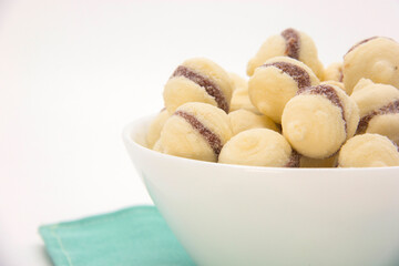 Brazilian guava sweets on white background. Biscuit with guava.