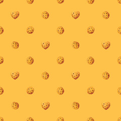 cute cookie circles and hearts illustration polka dot seamless pattern with a warm yellow background
