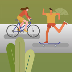 young man in skateboard practicing activity character