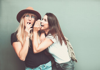 two young women talking 