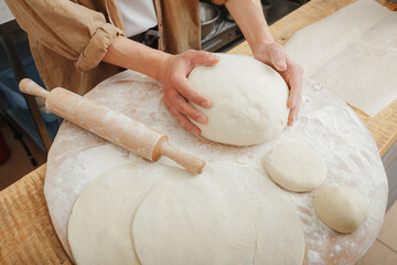fresh dough for handmade bread at the bakery