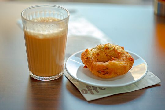 Milk tea with South Indian Vadai or Chai with vada.