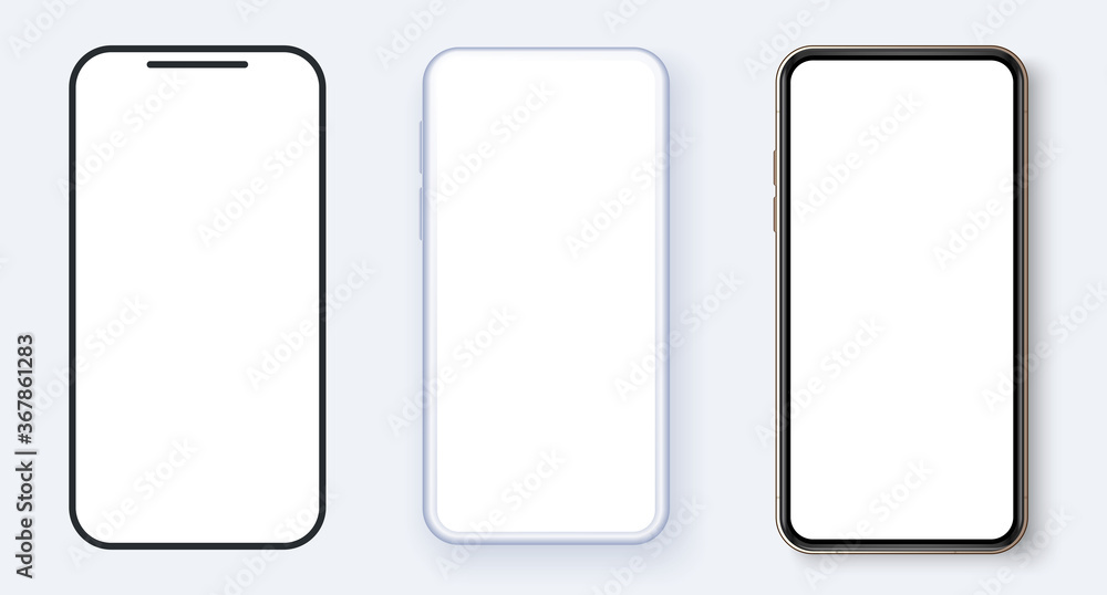Poster realistic white vector smartphone. 3d realistic phone template for inserting any ui/ux interface tes