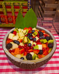 Bowl of healthy fresh fruit salad in a bowl.