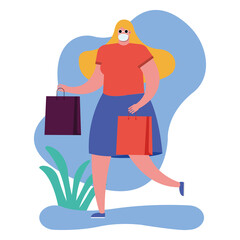 young woman wearing medical mask with shopping bags