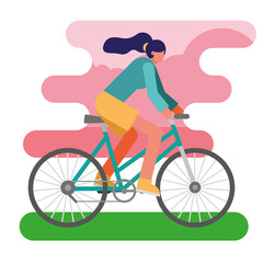 young woman bike ride practicing activity character