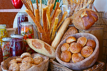 Fresh bread on the buffet table.