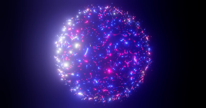 3d rendering. Fantastic background of bright glowing particles in deep space. Bright electric flashes